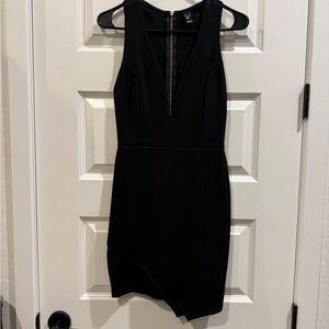 Windsor Black Bodycon Dress Deep V Zip Front Asymmetrical Hem Size S